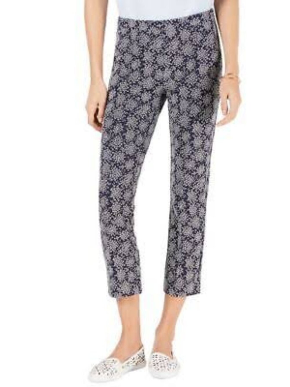 MICHAEL KORS Women's Navy Floral Print Pants Side-zip Capri